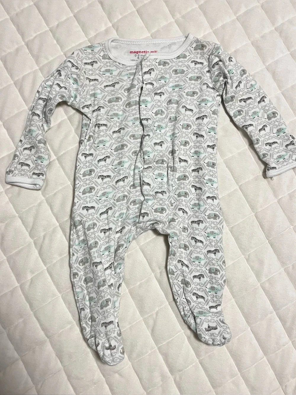 Magnetic me elephant designed one piece footie baby size 0-3 months